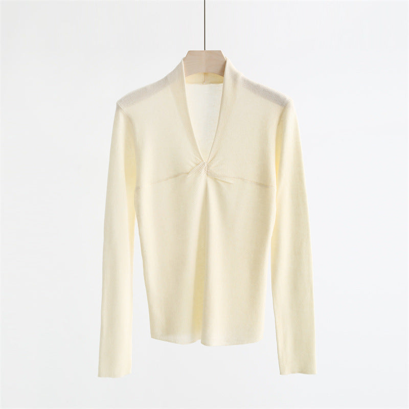 Twist-Front V-Neck Wool Blend Sweater