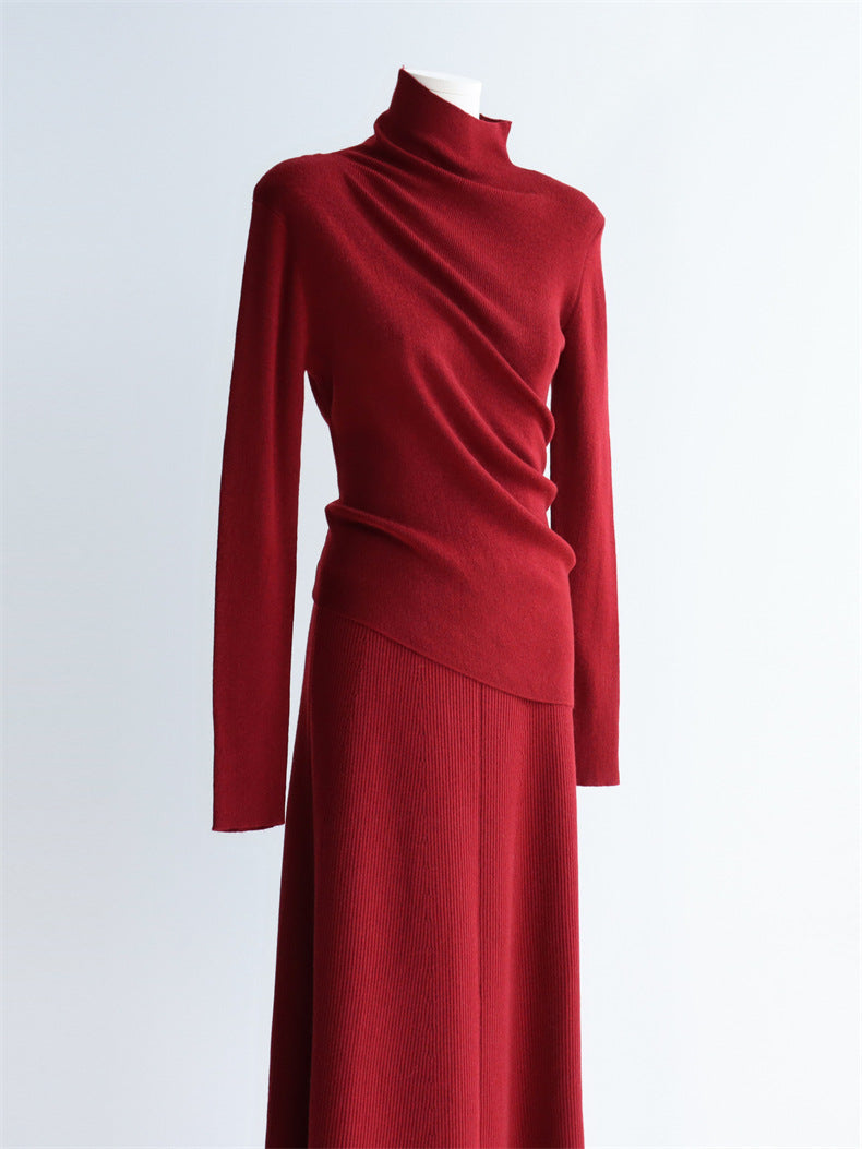 Asymmetric Turtleneck Wool Knit Top | 8 Colors