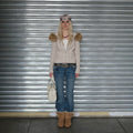 Hooded Cable Knit Cardigan with Detachable Trim