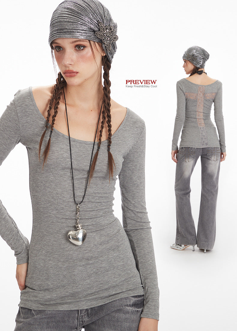 Back hollow lace t-shirt | 2 color