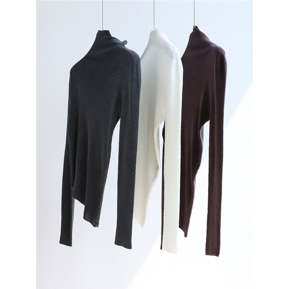 Asymmetric Turtleneck Wool Knit Top | 8 Colors