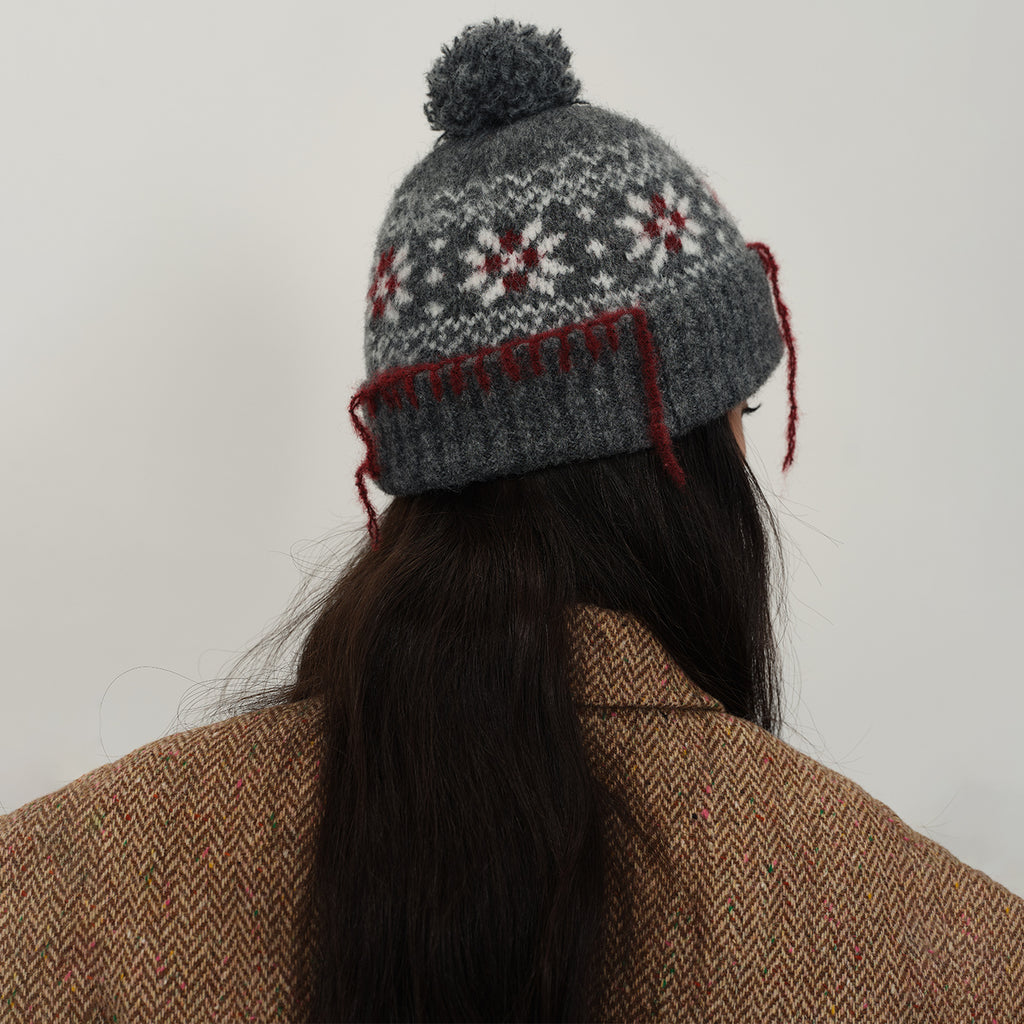 Wool-Blend Nordic Snowflake Knit Beanie