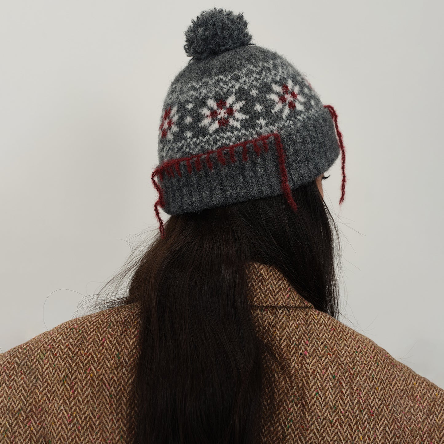 Wool-Blend Nordic Snowflake Knit Beanie