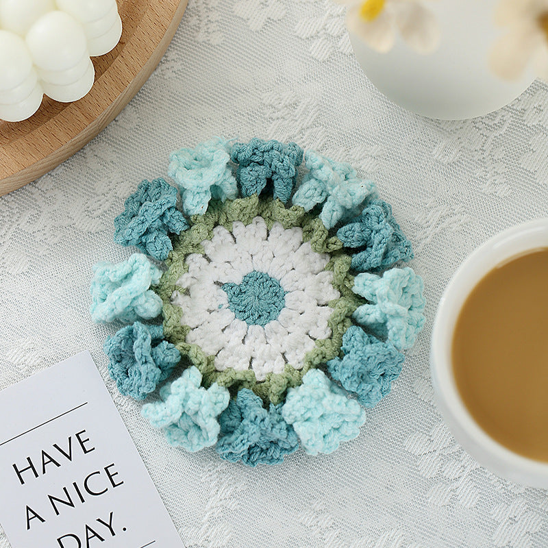 Hand-knitted Bell orchid coaster