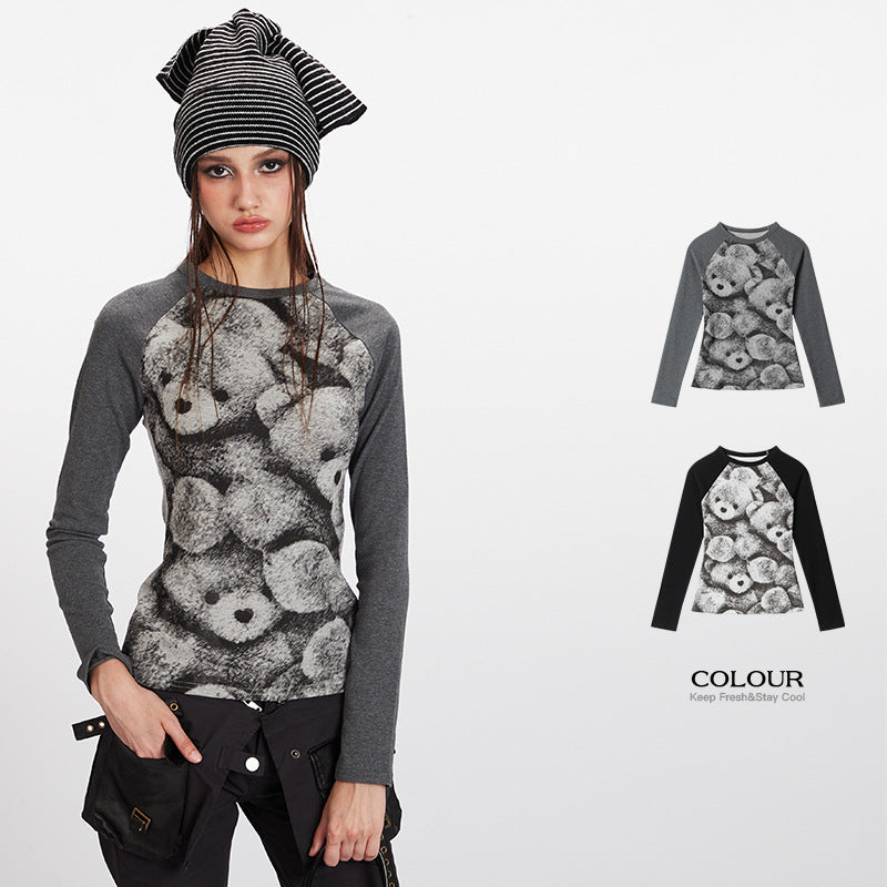 Bear prints slim T-shirt | 2 color