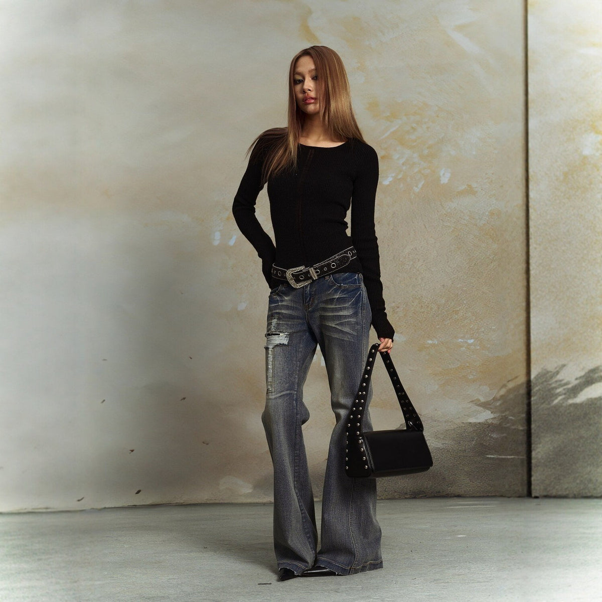 Pokiovo Distressed Low Rise Jeans | Blue