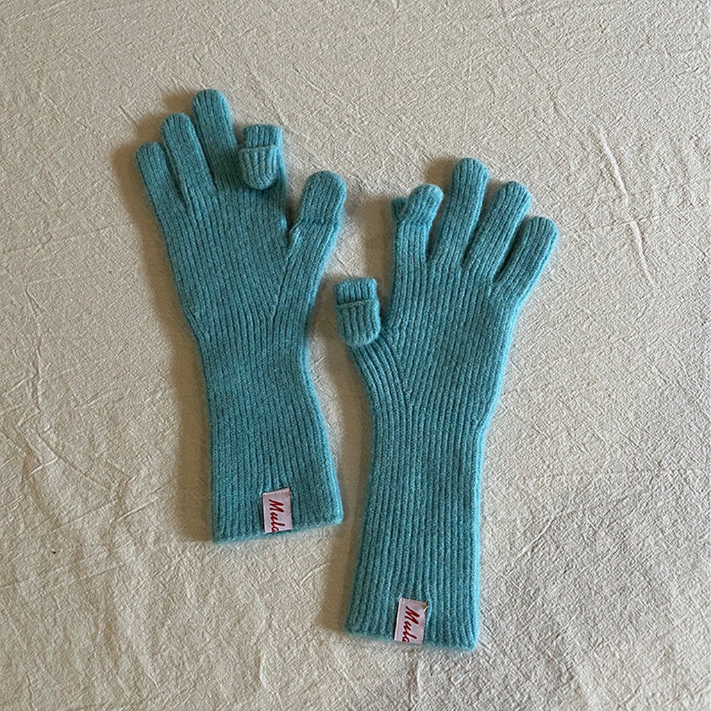 Wool-Blend Flip-Finger Knit Gloves