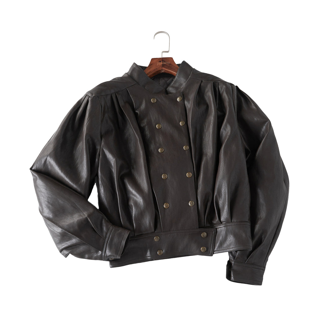 Pokiovo Double Breasted Faux Leather Jacket