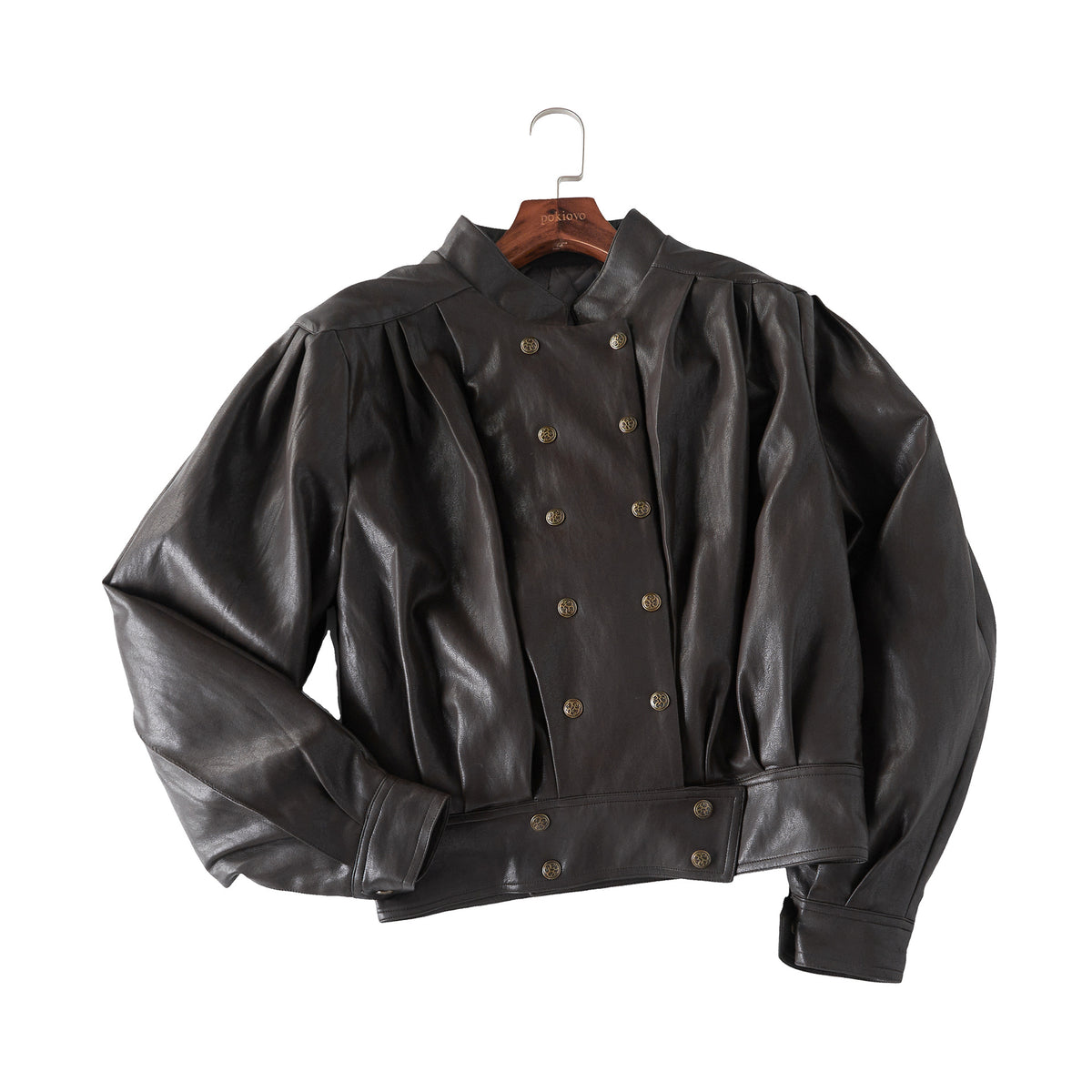 Pokiovo Double Breasted Faux Leather Jacket