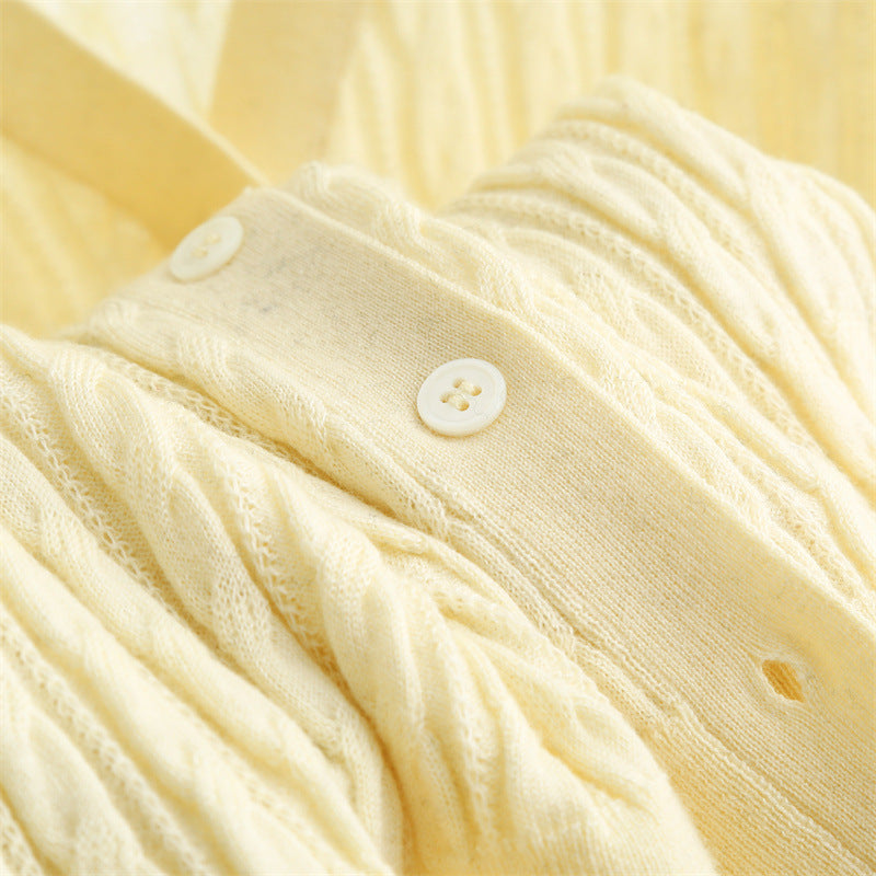 Textured V-Neck Wool Blend Cardigan