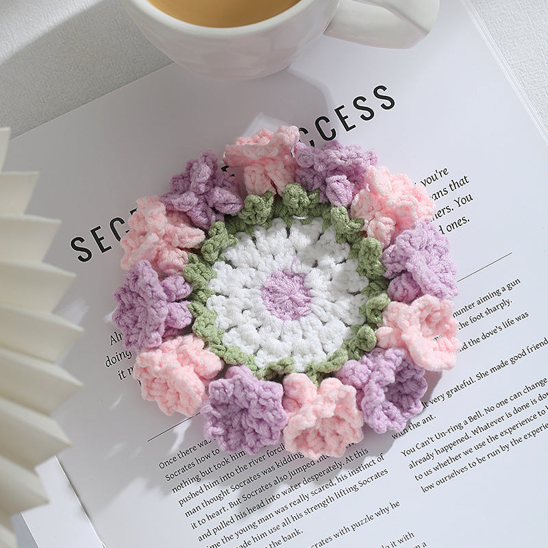 Hand-knitted Bell orchid coaster