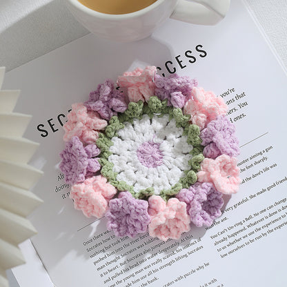 Hand-knitted Bell orchid coaster