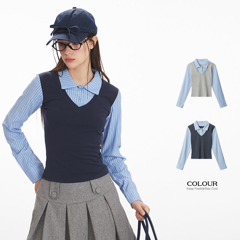 Fake two T-shirts knitted vest | 2 color