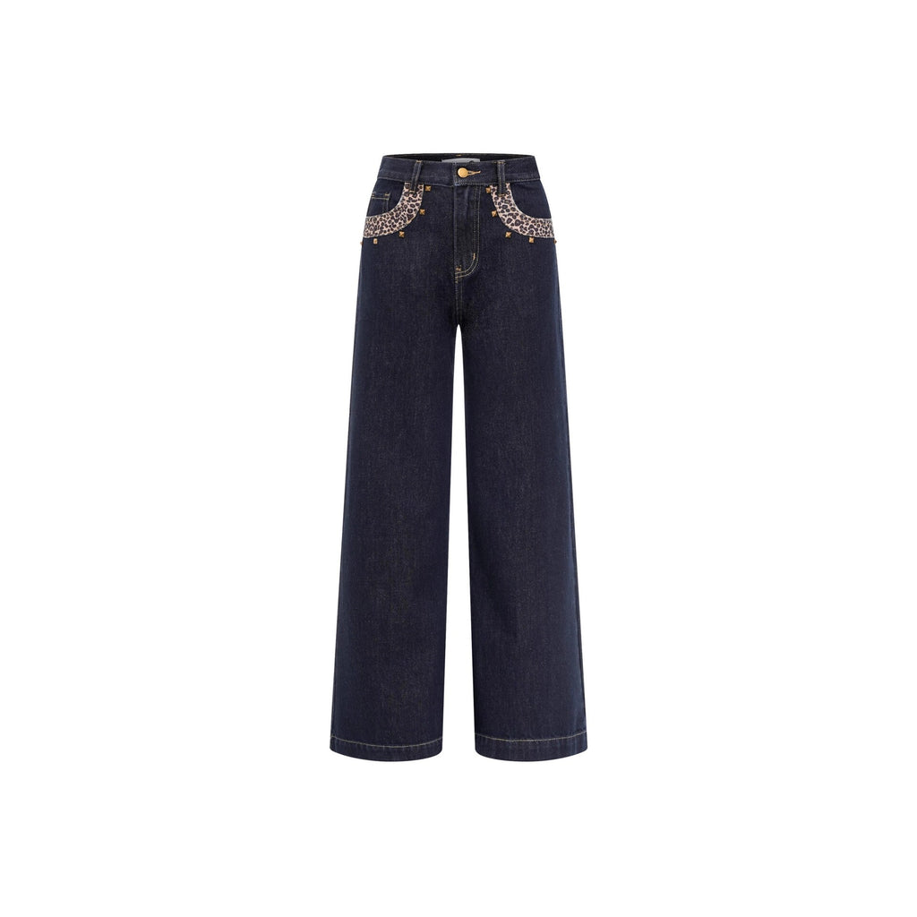 Focusstorm Leopard Print Wide Leg Jeans | Dark Blue