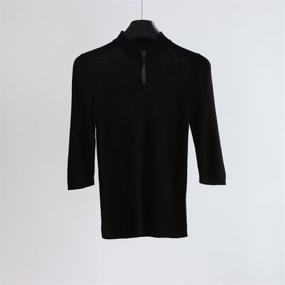 Silk-Blend Mandarin Collar Knit Top | 5 Colors