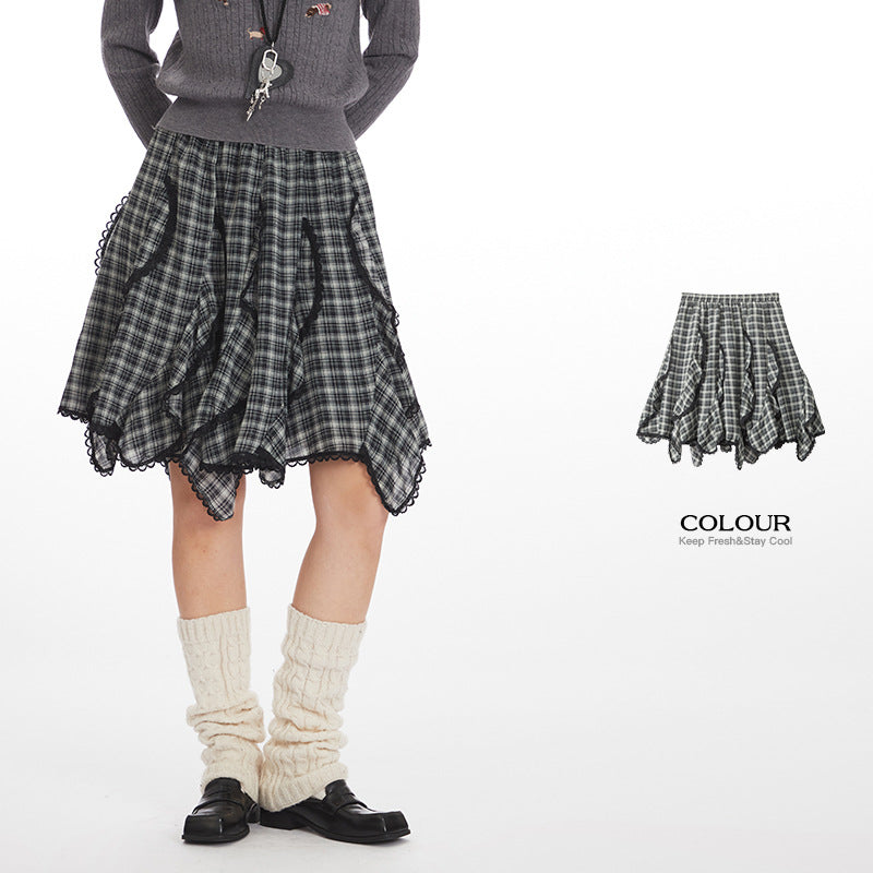 Irregular lace-hem skirt