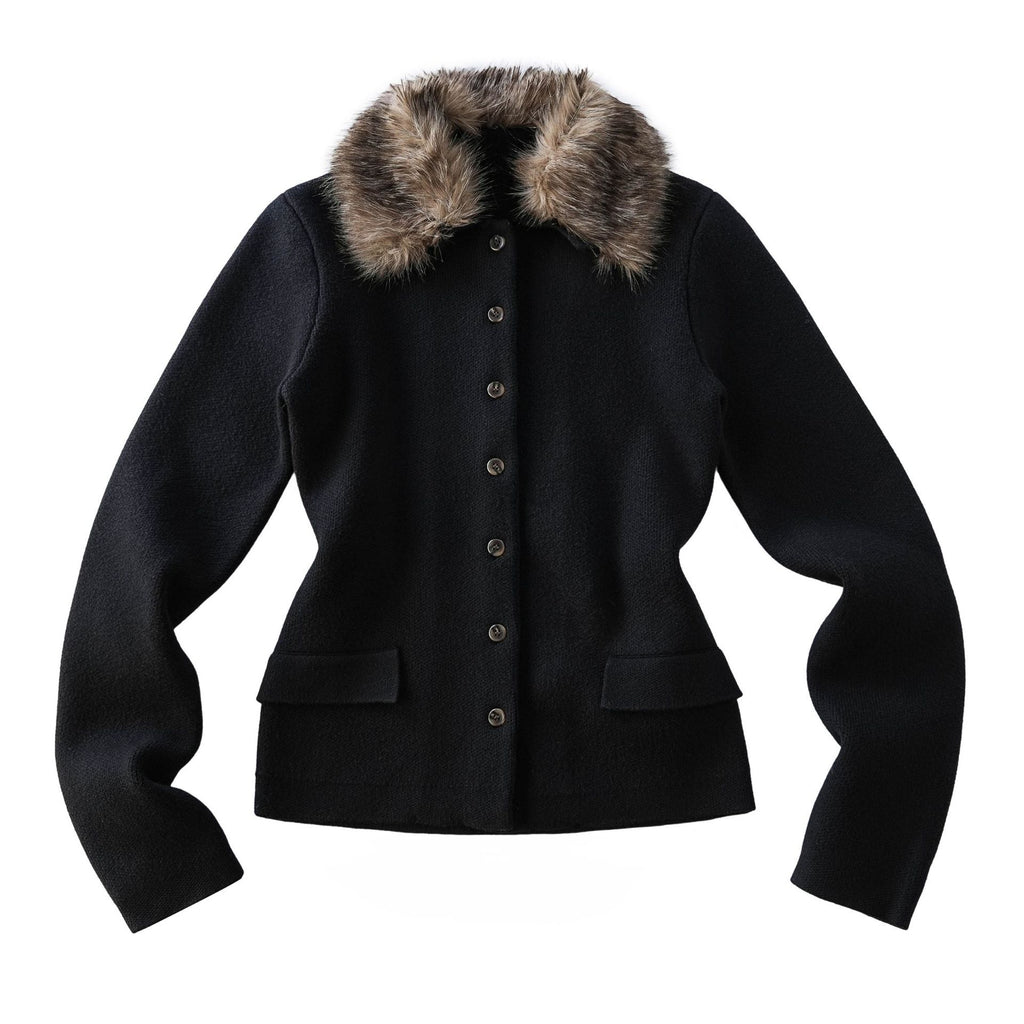 Fitted Knit Cardigan with Detachable Collar