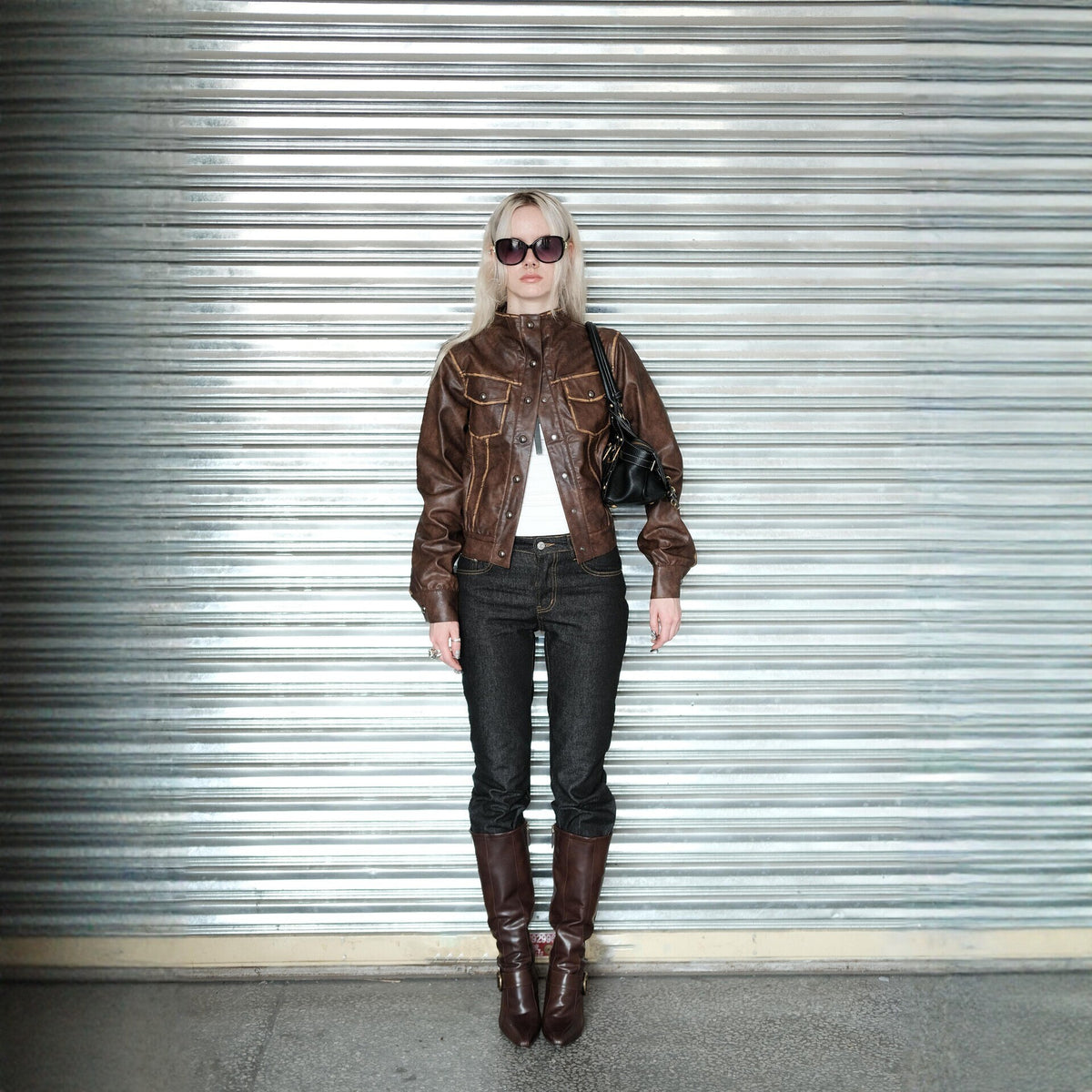 Pokiovo Cropped Faux Leather Jacket