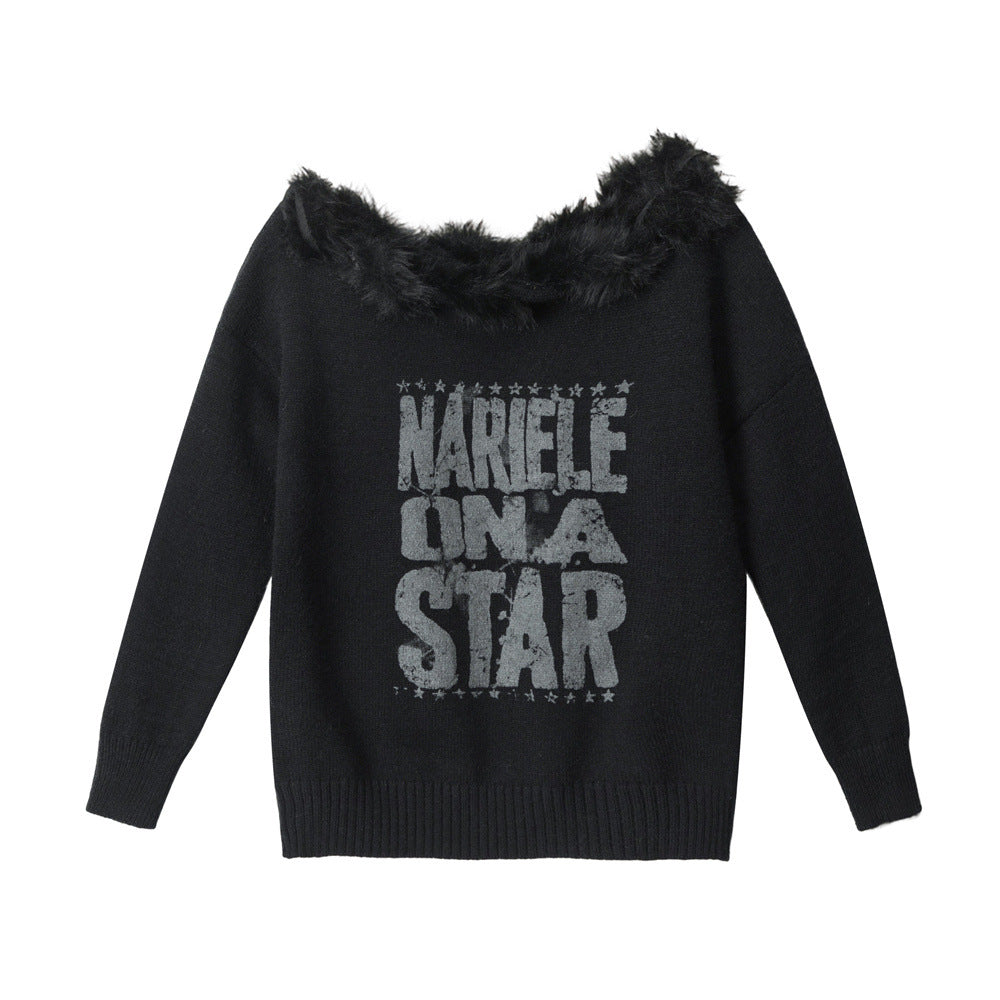 Off-shoulder fur collar knitwear | 2 color