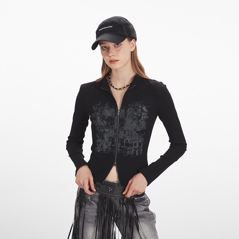 Double-zipper slim knit top | 2 color