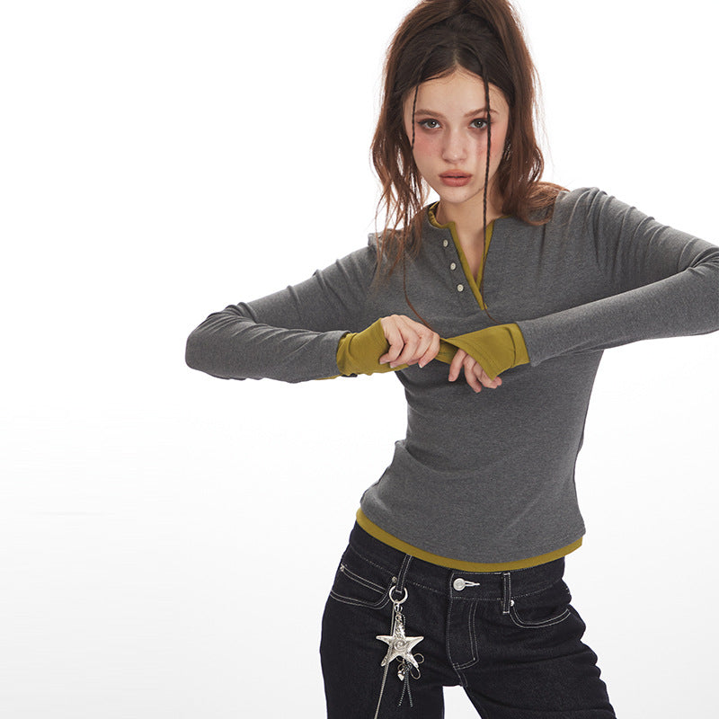 Fake-two slim T-shirt | 2 color