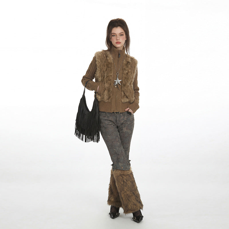 Fake fur patch sweater | 2 color