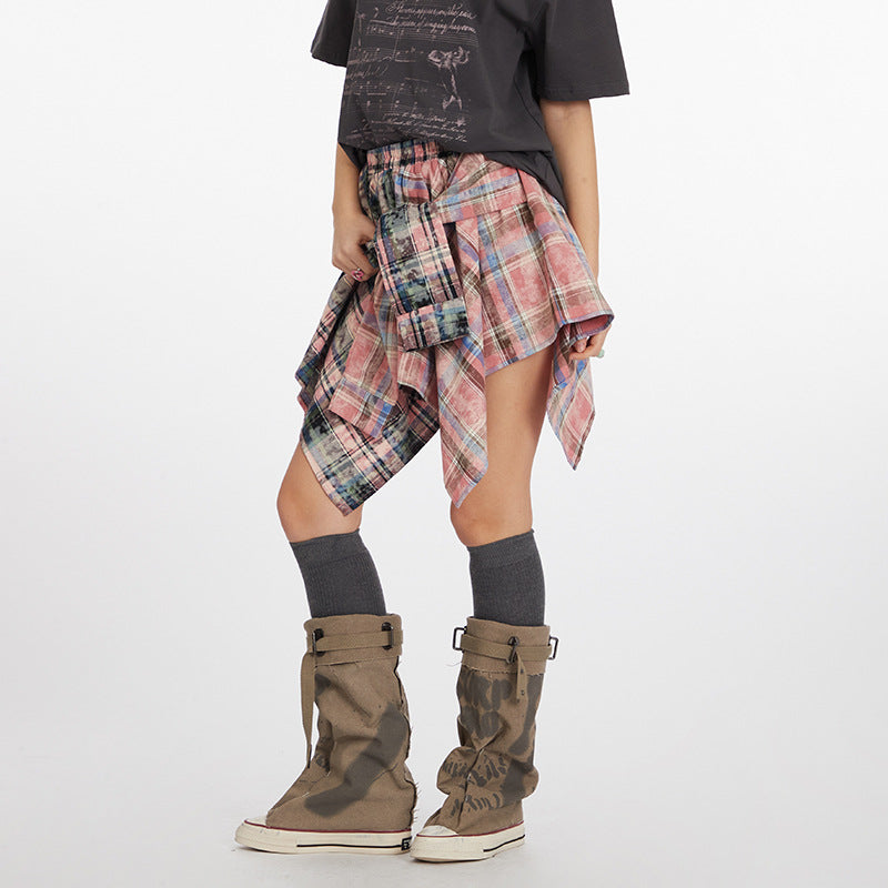 Irregular hem check skirt