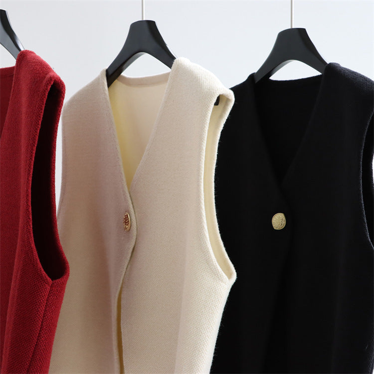 Single Gold-Button Wool-Blend Vest | 3 Colors