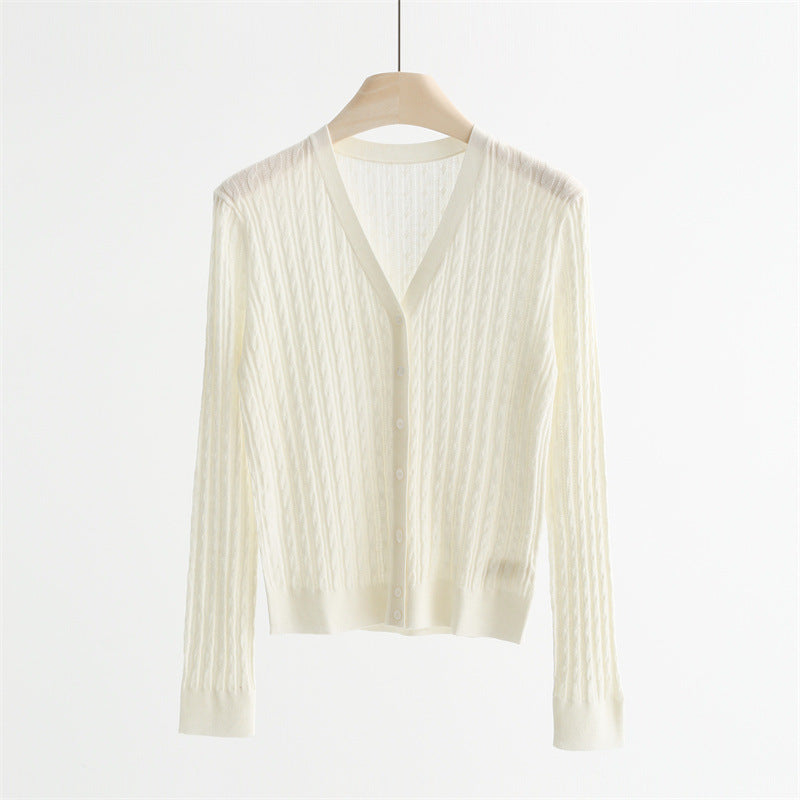 Textured V-Neck Wool Blend Cardigan