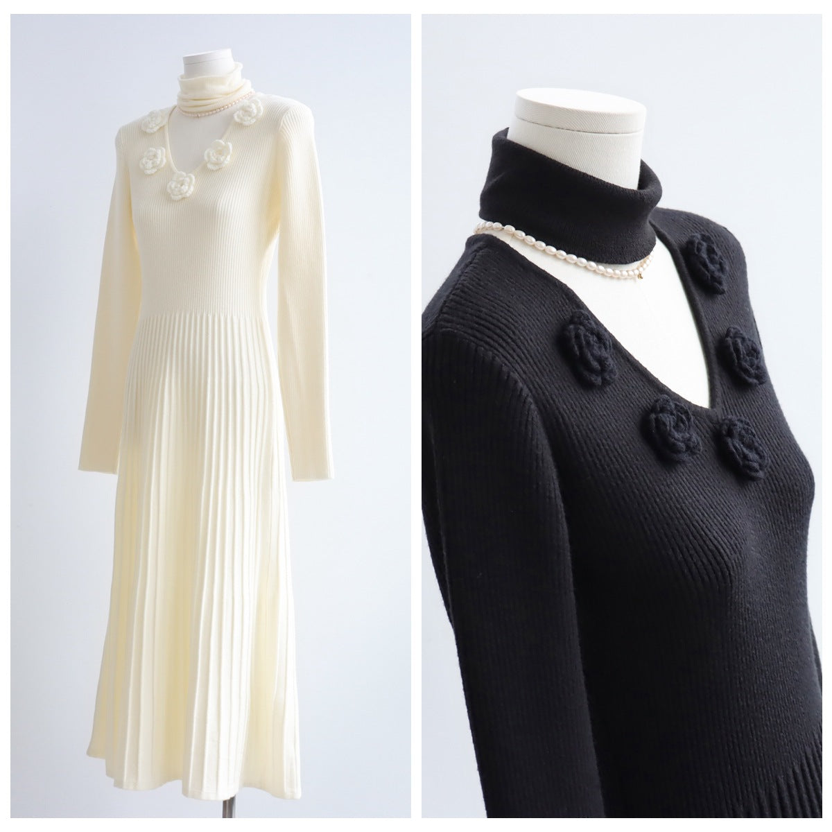 3D Floral Wool-Blend Knit Maxi Dress | 2 Colors