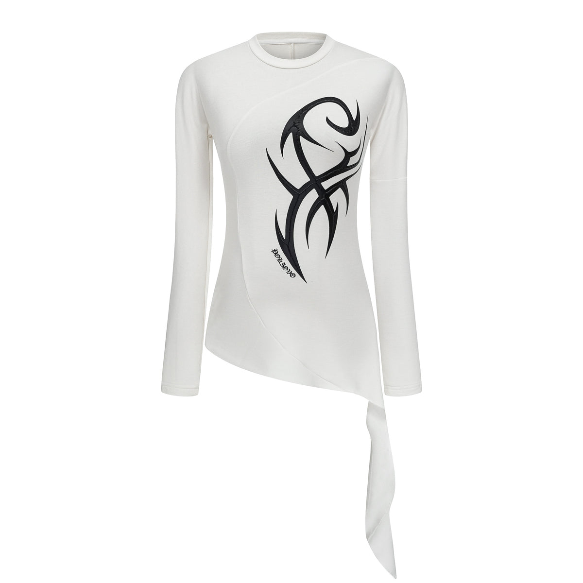 Pokiovo Printed Tie Detail Long Sleeve Top | White