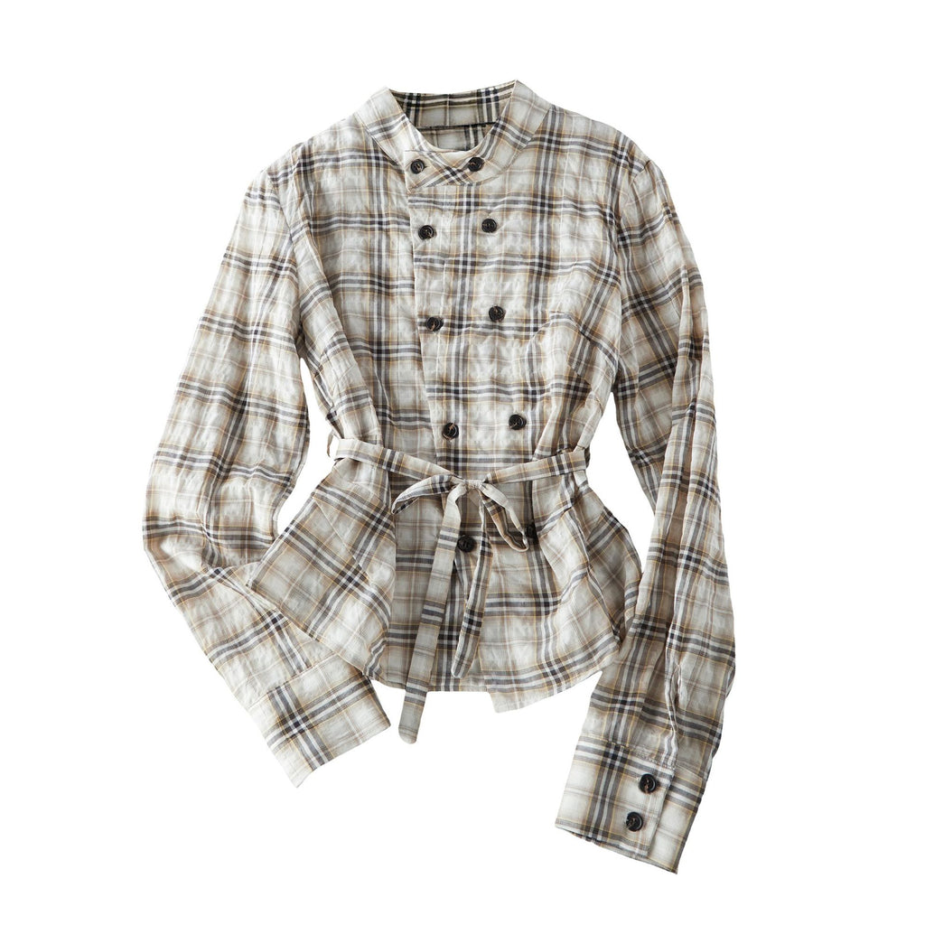 Pokiovo Tie Waist Checked Shirt