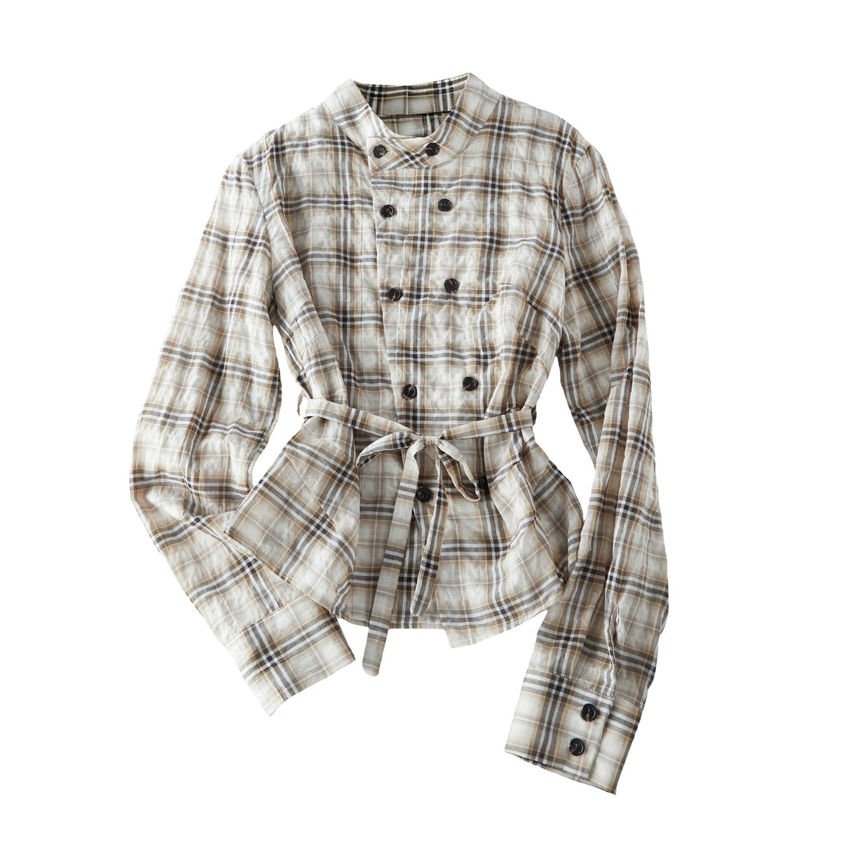 Pokiovo Tie Waist Checked Shirt