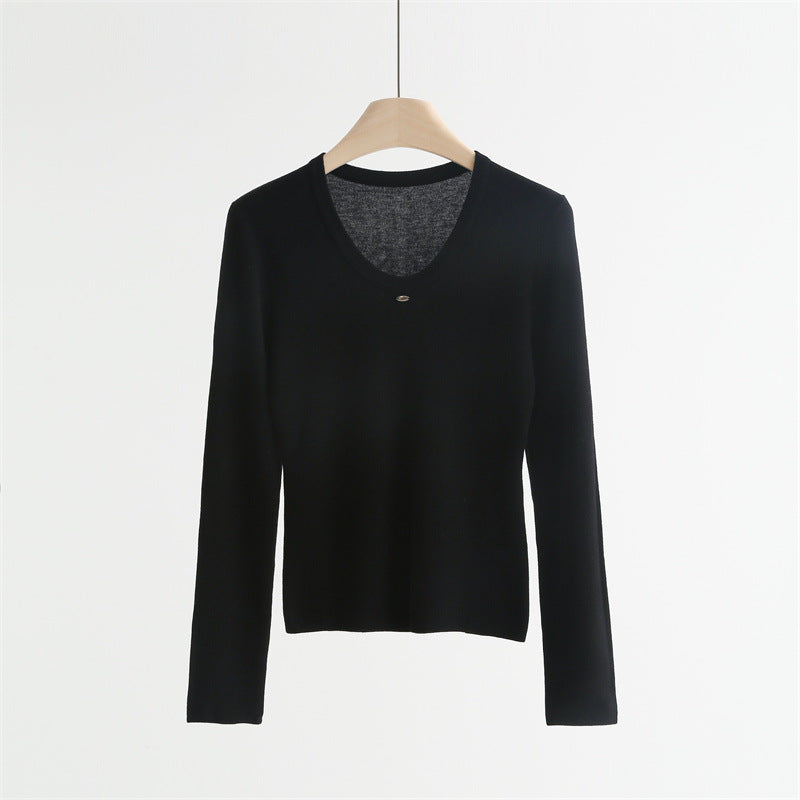 Classic U-Neck Wool Blend Sweater