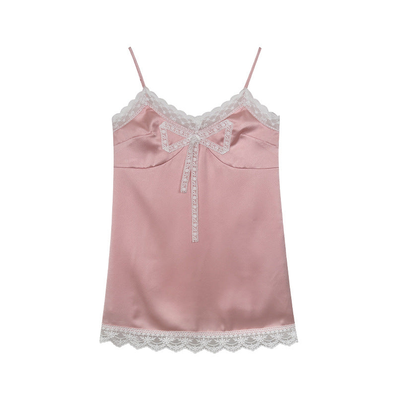 Ovina Lace Trim Bow Slip Dress | Pink