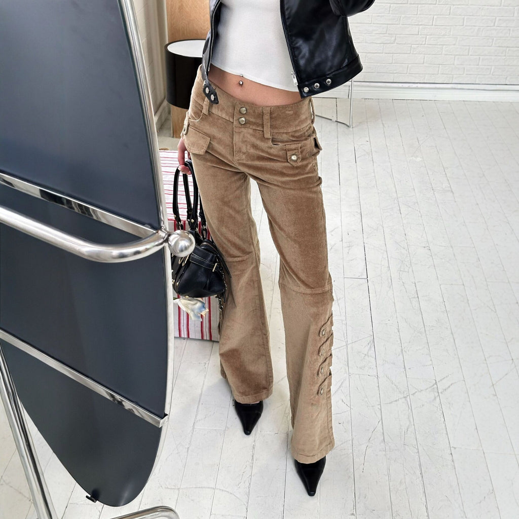 Pokiovo Low Rise Flared Corduroy Trousers