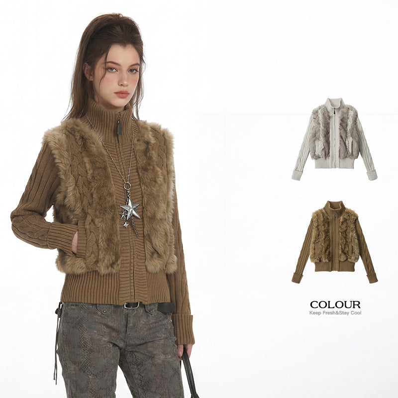 Fake fur patch sweater | 2 color