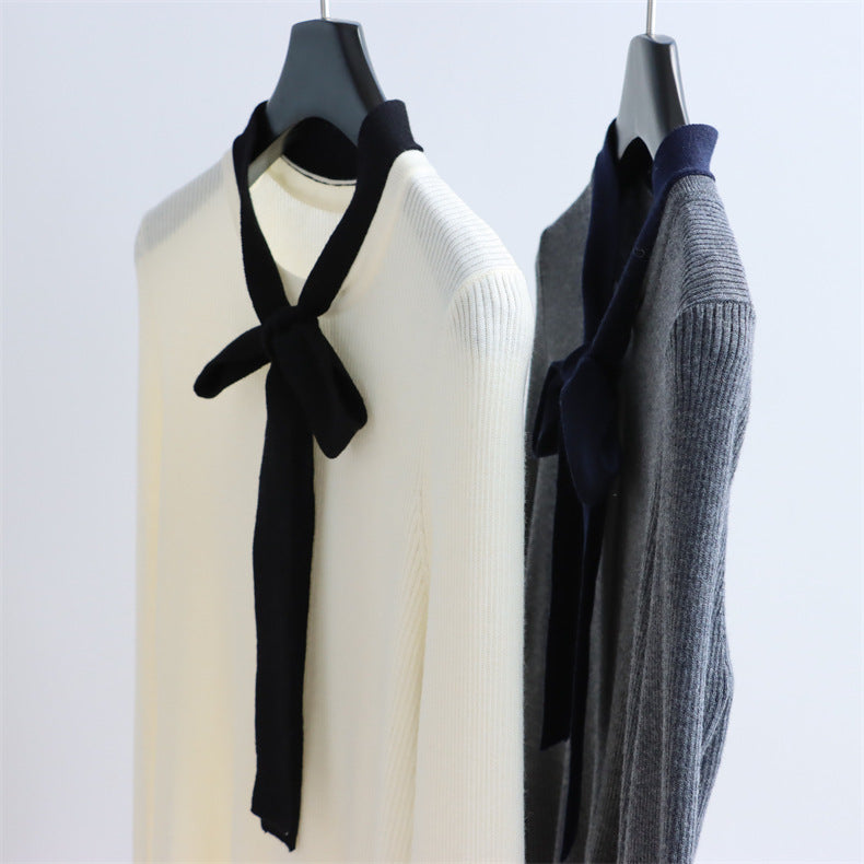 Contrast Bow Wool Knit Top | 2 Colors