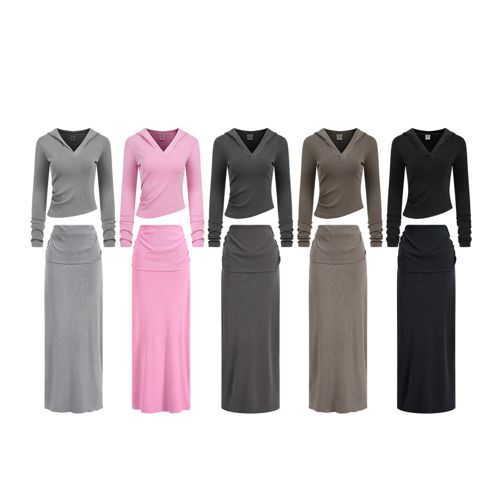 Curve stretchy hoodie skirt set | 5 color