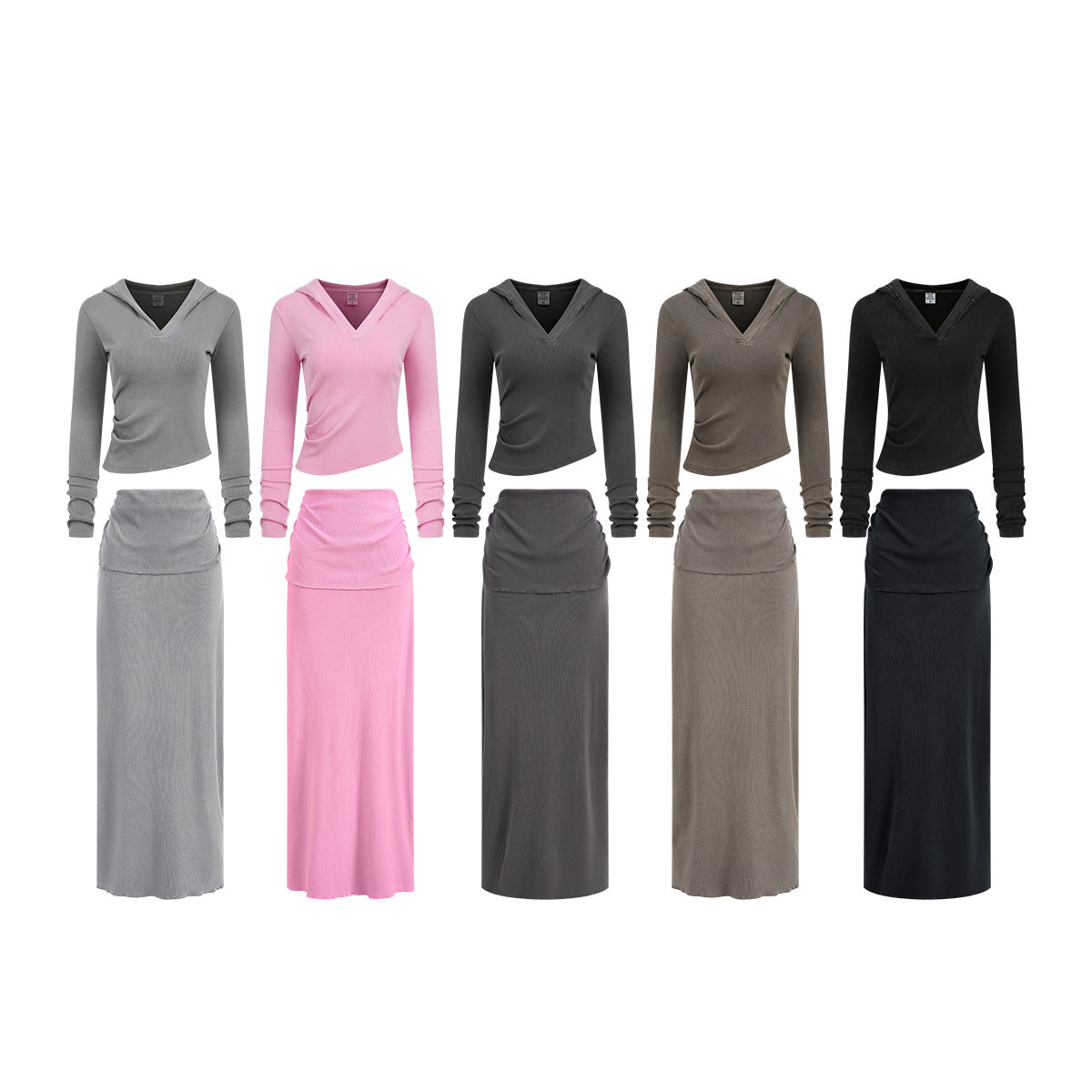 Curve stretchy hoodie skirt set | 5 color