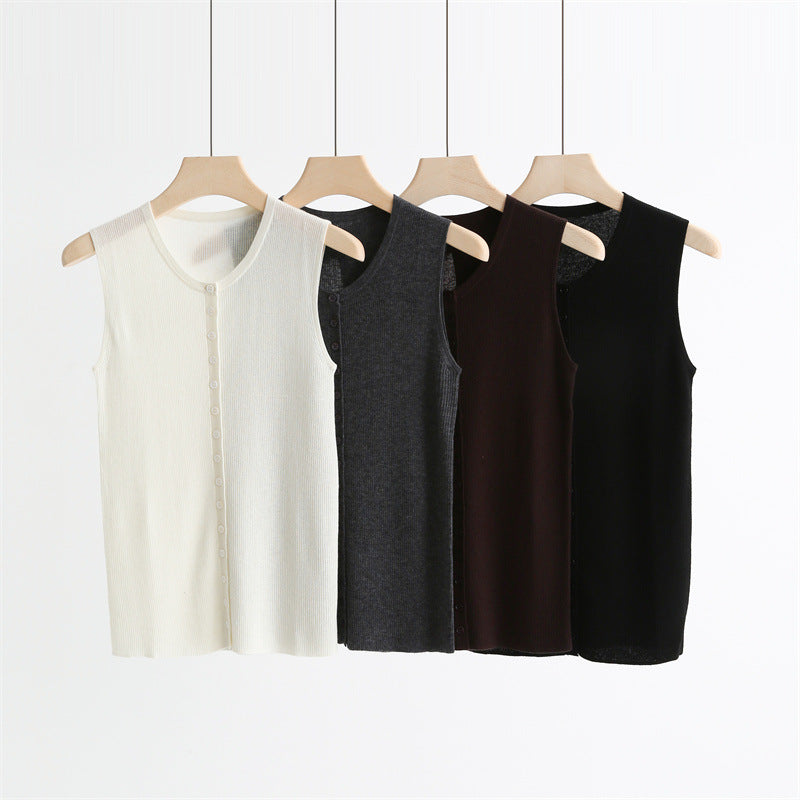 Wool-Blend Ribbed Buttoned Vest