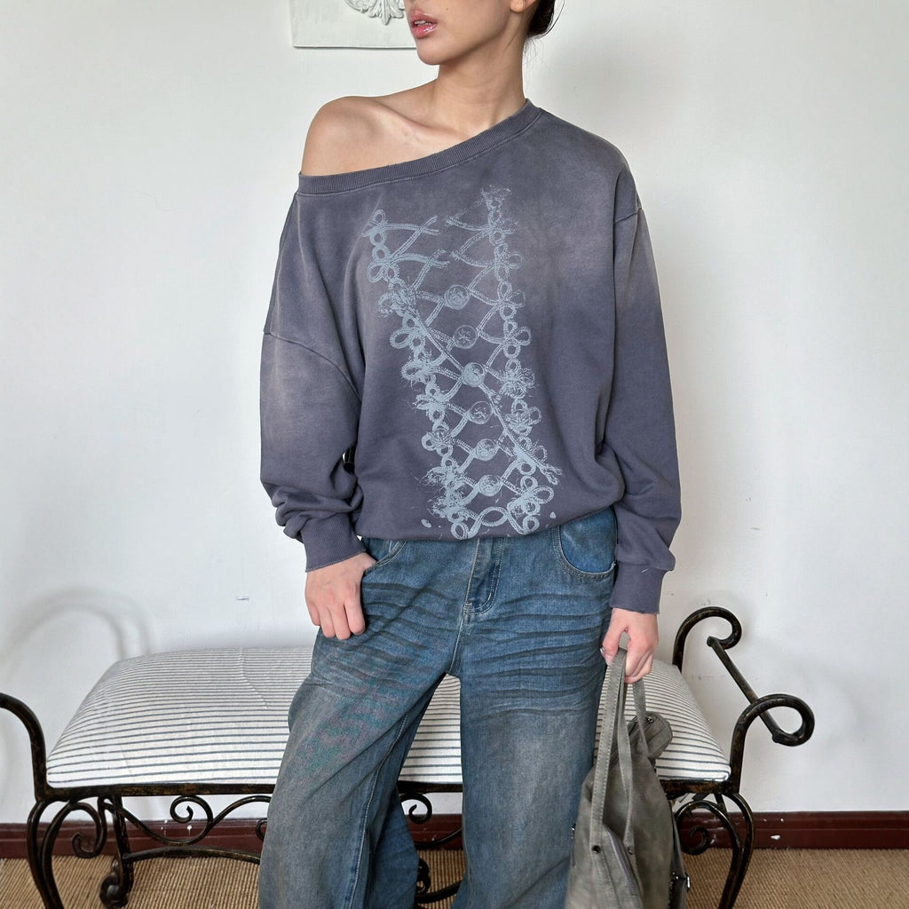 Pokiovo Off Shoulder Military Inspired Sweatshirt