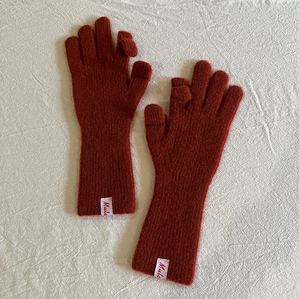 Wool-Blend Flip-Finger Knit Gloves