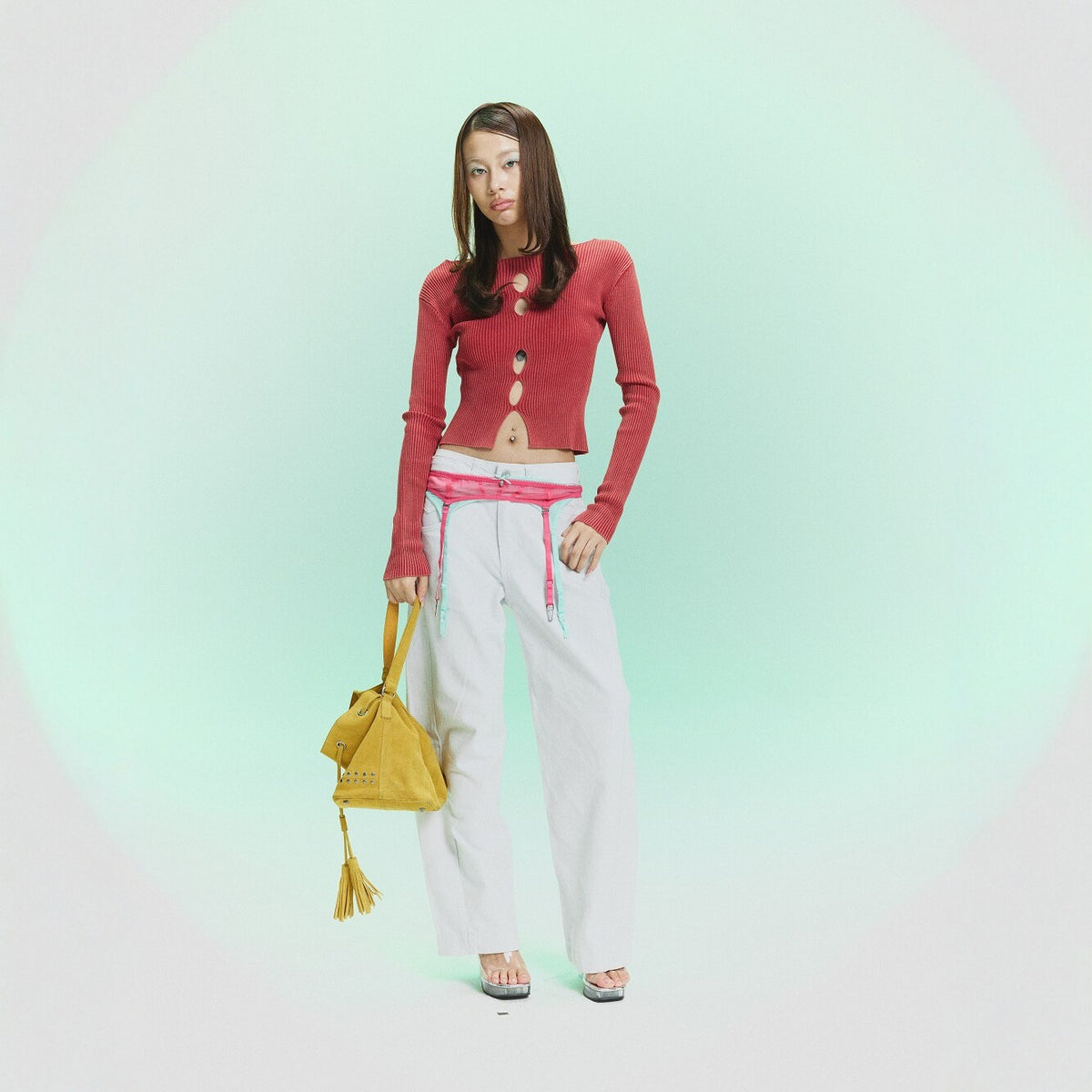Pokiovo Openwork Long Sleeve Knit Top