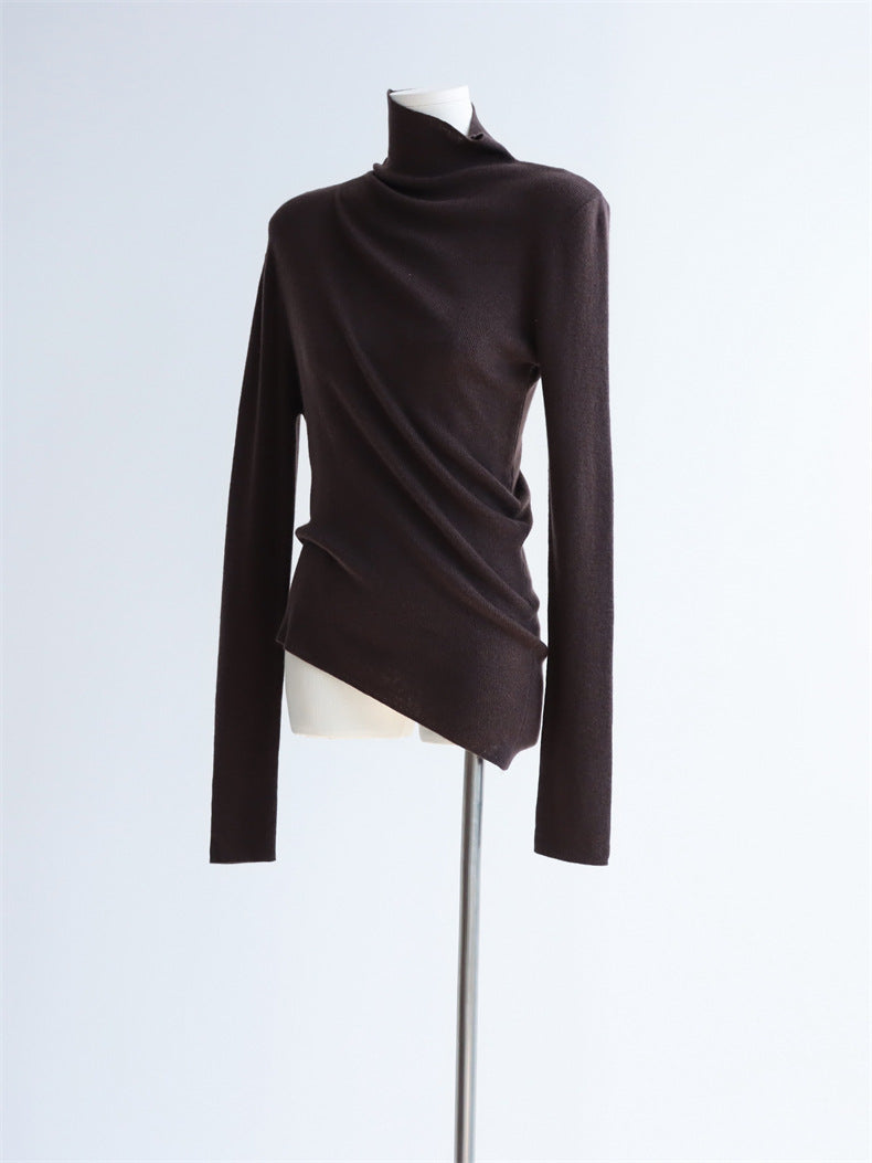 Asymmetric Turtleneck Wool Knit Top | 8 Colors