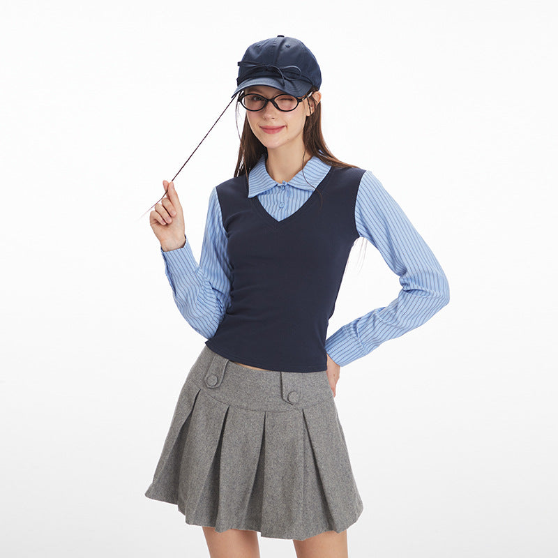 Fake two T-shirts knitted vest | 2 color