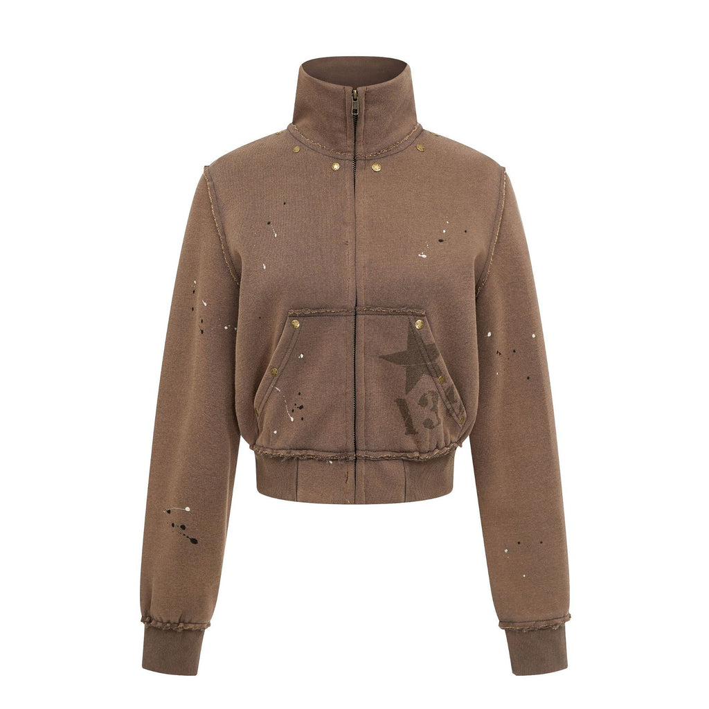 Pokiovo Studded Stand Collar Cropped Jacket