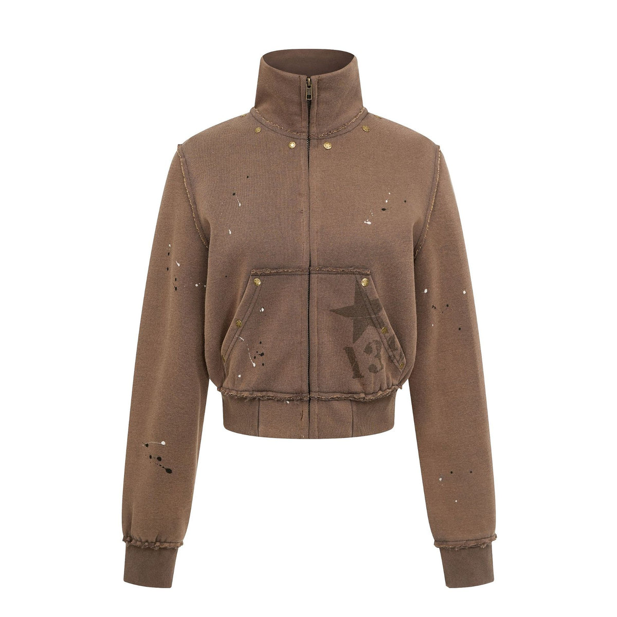 Pokiovo Studded Stand Collar Cropped Jacket