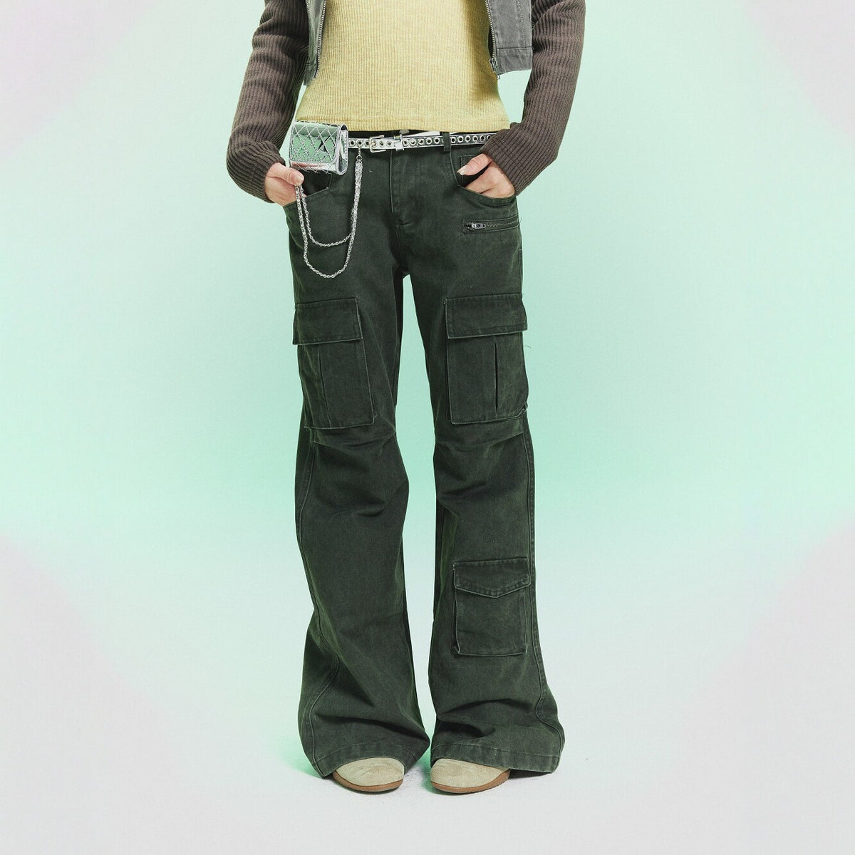 Pokiovo Multi Pocket Flared Cargo Pants