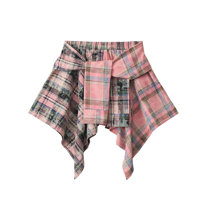 Irregular hem check skirt